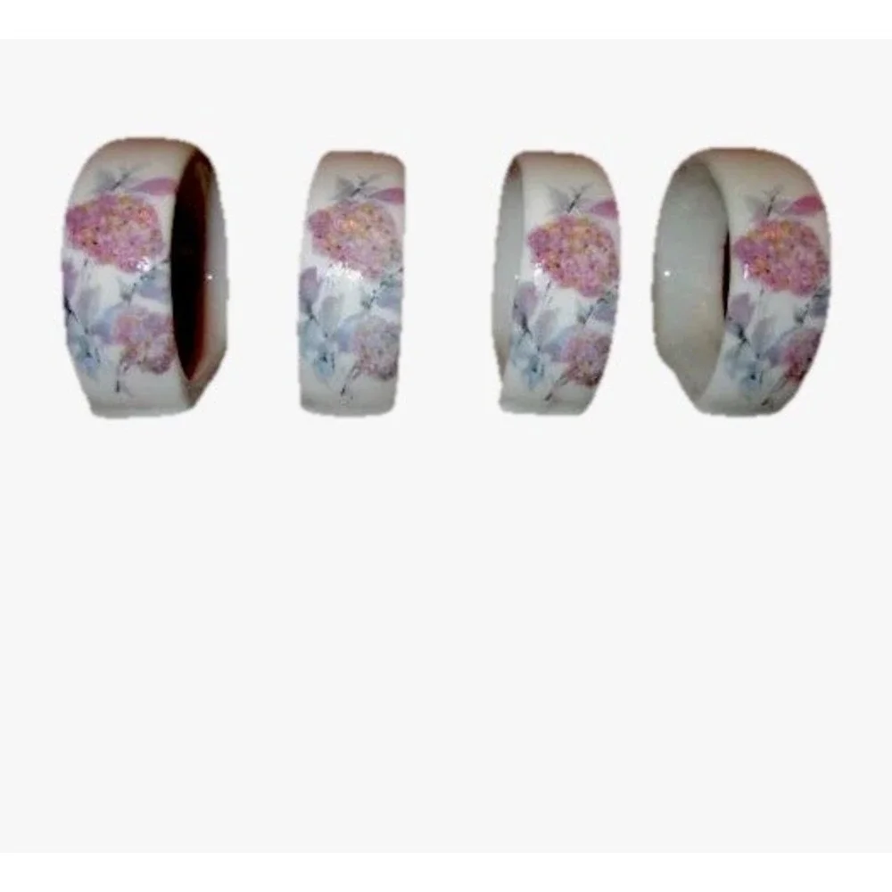 Vtg Fine Bone China Butterfly Floral Napkin Rings Set Of 4 Table Decor MCM